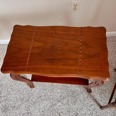 Antique Wooden Cane Seat Chair & Inlayed Queen Anne Side Table