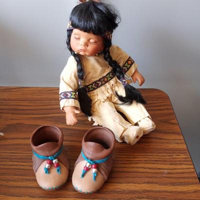 INDIAN DOLL AND CLAY MOCCASINS
