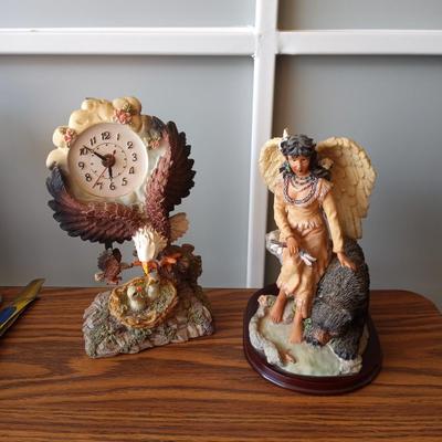 TABLE CLOCK AND ANGEL FIQURINE