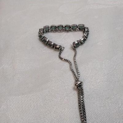 Special Made Emerald and White Sapphire 925 Adjustable Bracelet