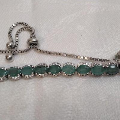 Special Made Emerald and White Sapphire 925 Adjustable Bracelet