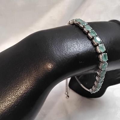 Special Made Emerald and White Sapphire 925 Adjustable Bracelet