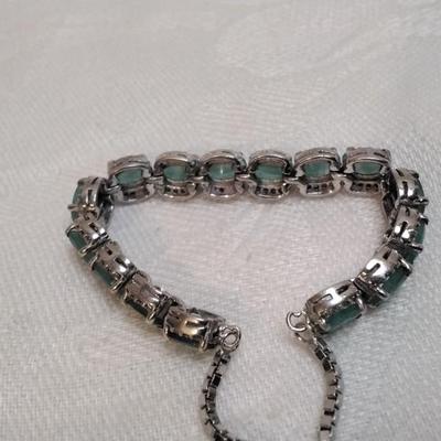 Special Made Emerald and White Sapphire 925 Adjustable Bracelet