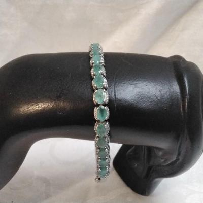 Special Made Emerald and White Sapphire 925 Adjustable Bracelet