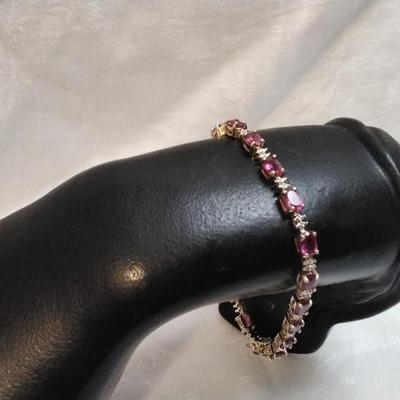 Vintage Ross SImons Ruby and Diamond Gold Vermeil 7.5" Bracelet