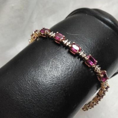 Vintage Ross SImons Ruby and Diamond Gold Vermeil 7.5" Bracelet