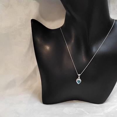 London Blue Topaz Surrounded by White Sapphires 18" 925 Necklace
