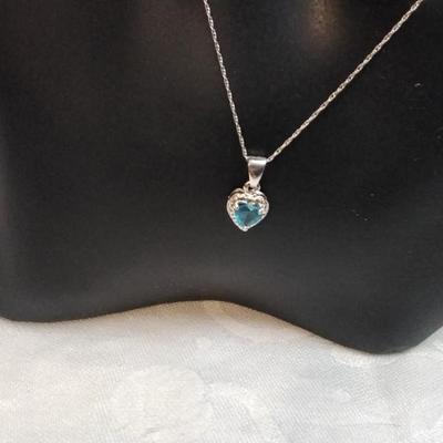 London Blue Topaz Surrounded by White Sapphires 18" 925 Necklace