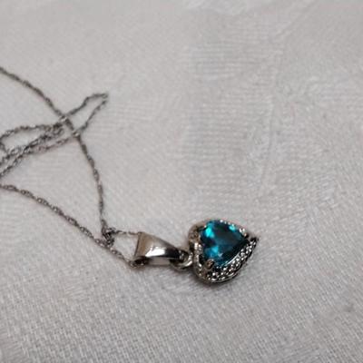 London Blue Topaz Surrounded by White Sapphires 18" 925 Necklace