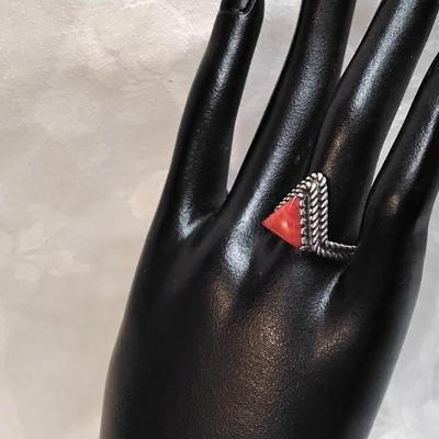 Red Turquoise Handmade One of A Kind 925 Ring Size 8.5
