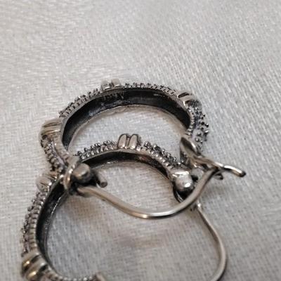 Vintage Marcasite 925 Hoop Earrings