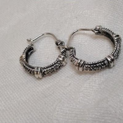 Vintage Marcasite 925 Hoop Earrings