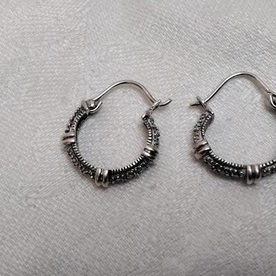 Vintage Marcasite 925 Hoop Earrings