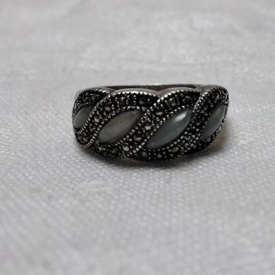Vintage Jade And Marcasite 925 Ring Size 8