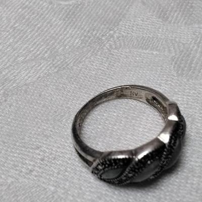 Vintage Jade And Marcasite 925 Ring Size 8