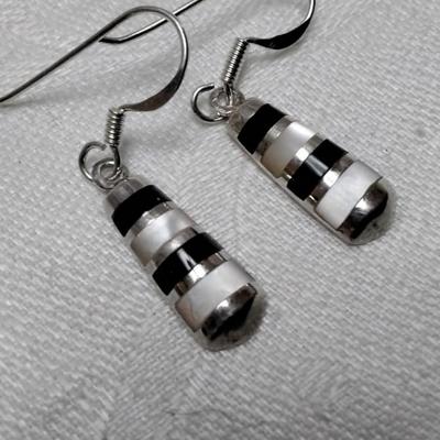 Vintage Mother Of Pearl And Onyx Earrings