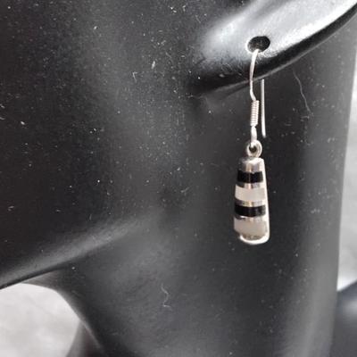 Vintage Mother Of Pearl And Onyx Earrings