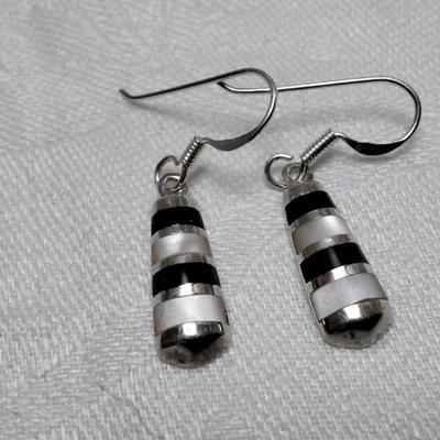 Vintage Mother Of Pearl And Onyx Earrings