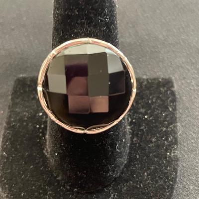 STERLING SILVER RING WITH FACETED BLACK ONYX ITALY