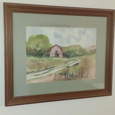 Framed Art Watercolor of Barn by Jobson
