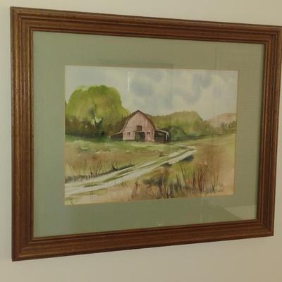 Framed Art Watercolor of Barn by Jobson