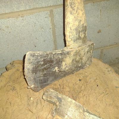 Hatchet and Wood Ax with Chopping Block
