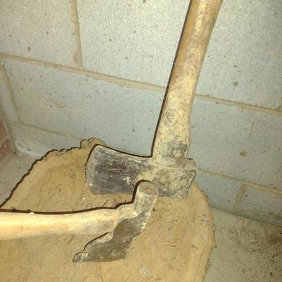 Hatchet and Wood Ax with Chopping Block