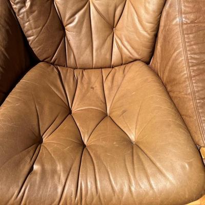 MCM 1970's Swedish Leather Lounge Chair Ottoman Ake Fribytter for Nelo Kroken