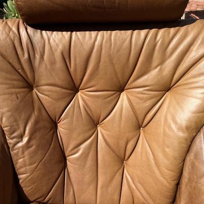 MCM 1970's Swedish Leather Lounge Chair Ottoman Ake Fribytter for Nelo Kroken