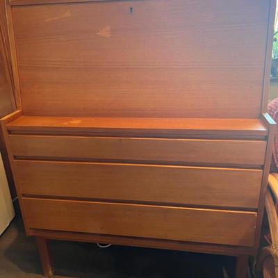 1960's Danish Teak Drop Front Dresser Desk MCM Mid Century Modern