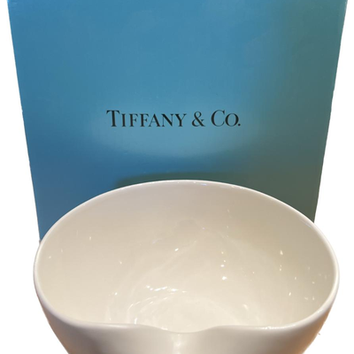 Vintage Tiffany Thumbprint Bowl Elsa Peretti White Made in USA With Original Tiffany Blue Box