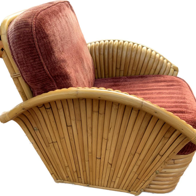 Paul Frankl Restored Art Deco Rattan Fan Arm Lounge Chair PAIR