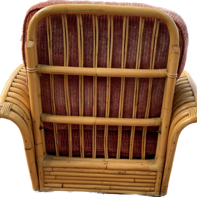 Paul Frankl Restored Art Deco Rattan Fan Arm Lounge Chair PAIR