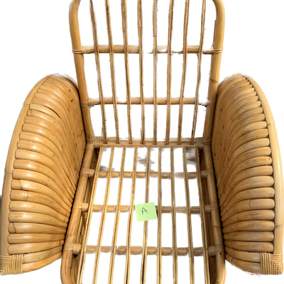 Paul Frankl Restored Art Deco Rattan Fan Arm Lounge Chair PAIR