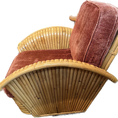 Paul Frankl Restored Art Deco Rattan Fan Arm Lounge Chair PAIR