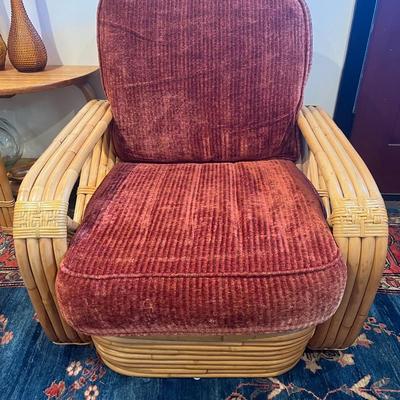 RARE Paul Frankl 1934 Restored Museum Quality Four-Strand Square Pretzel Rattan Lounge Chair