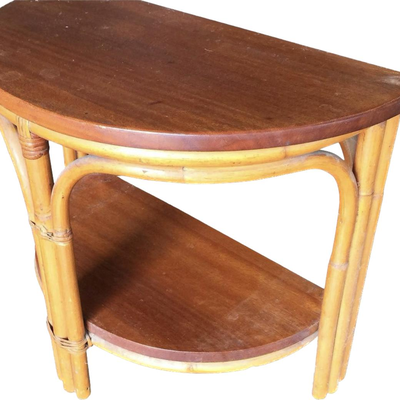 Paul Frankl Restored 1950â€™s "Half-Round" Side Rattan Mahogany TopÂ Coffee Table Pair