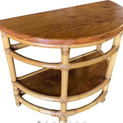 Paul Frankl Restored 1950â€™s "Half-Round" Side Rattan Mahogany TopÂ Coffee Table Pair