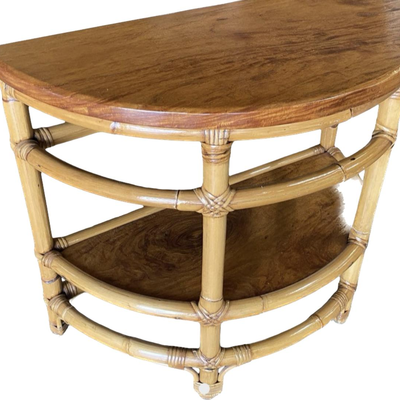 Paul Frankl Restored 1950â€™s "Half-Round" Side Rattan Mahogany TopÂ Coffee Table Pair