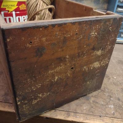 Vintage Wood Parts Crate with Rope Contents