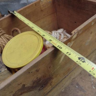 Vintage Wood Parts Crate with Rope Contents