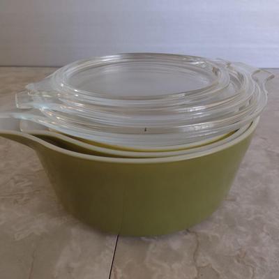 Set of Three Vintage Stacking Pyrex Baking Dishes with Lids