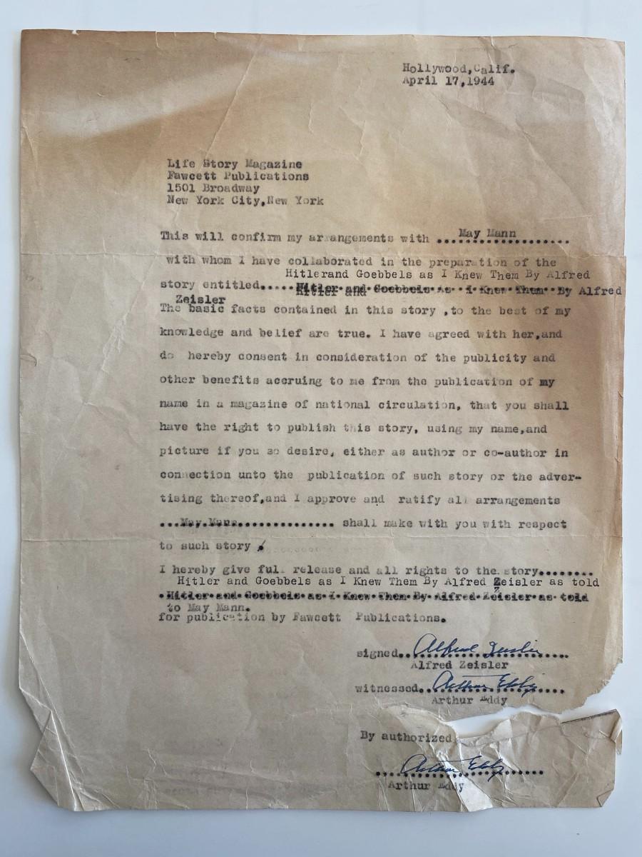 Alfred Zeisler and signed document