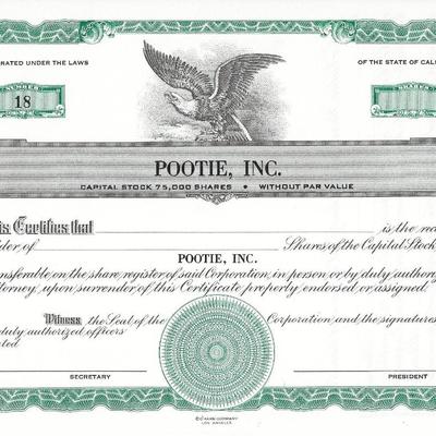Ruth Buzzi - Pootie, Inc. Capital Stock Shares Certificate #18