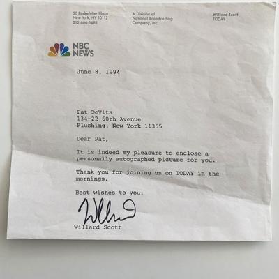 NBC Willard Scott signed letter 