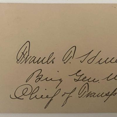 US Military Frank T. Hines signed note
