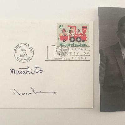 Japanese Imperial Family Masahito and Hanako signed 1966 First Day Cover with Photo