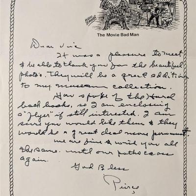 Pierce Lyden signed letter