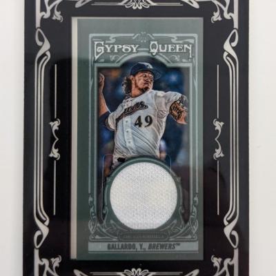 Yovani Gallardo Baseball Trading Card with Game Used Jersey Swatch - Topps Gypsy Queen 2013