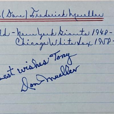 MLB player Don Mueller signed index card 